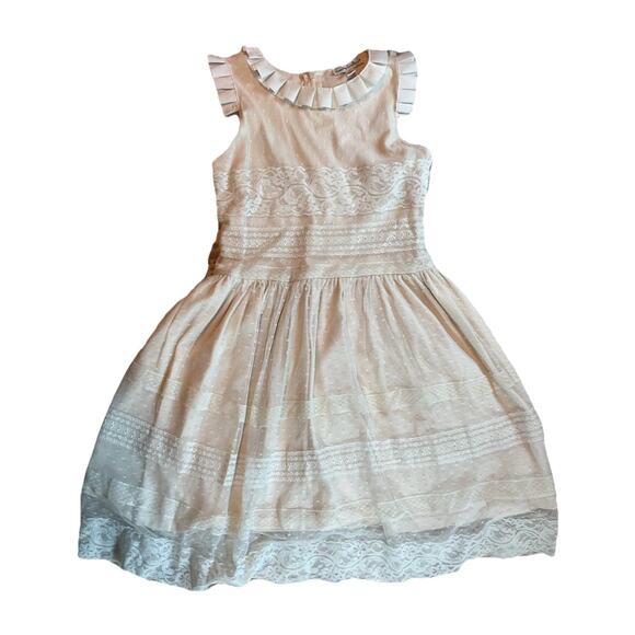 Chasing Fireflies, Beige Girls Dress Size 6 Made In India Lace And Gross Grain - Picture 1 of 3